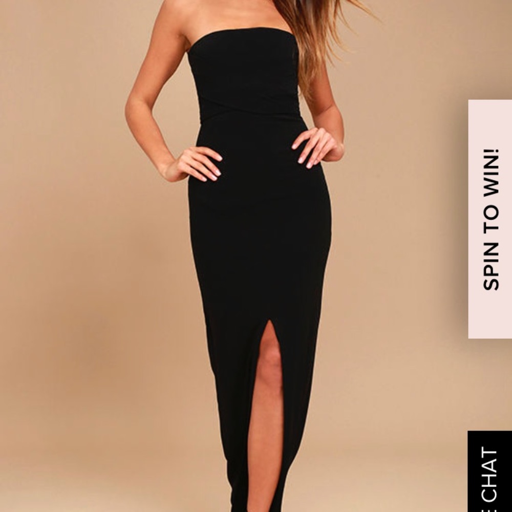 Lulu’s Own the Night Strapless Black Gown Dress